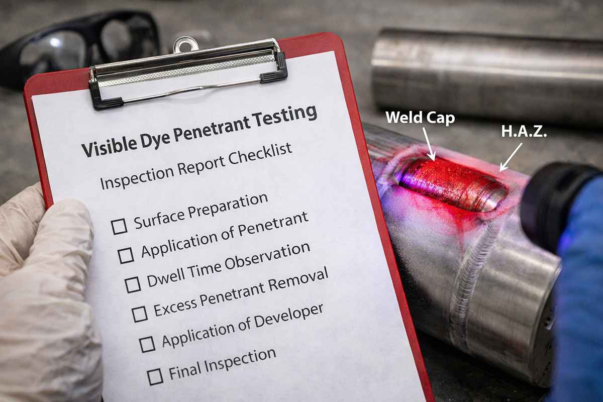 Lista de verificação da qualidade dos ensaios de penetração de corante em Hastelloy C-22