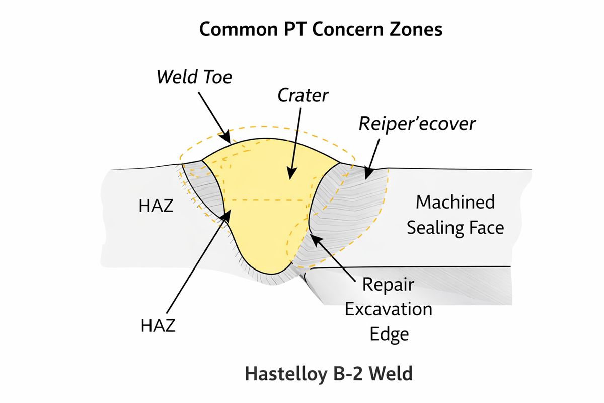 Hastelloy B-2 dye penetrant testing quality checklist