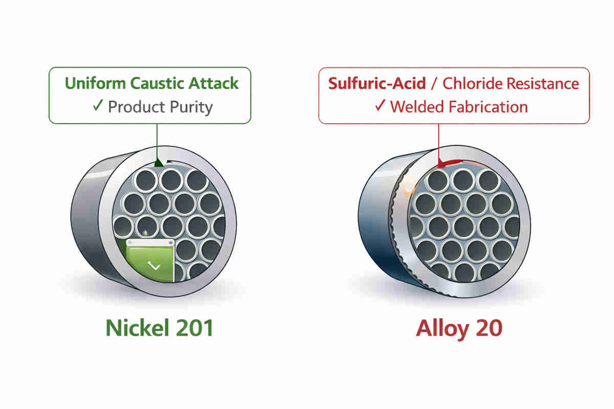 Níquel 201 vs Liga 20 para tubos de permutadores de calor